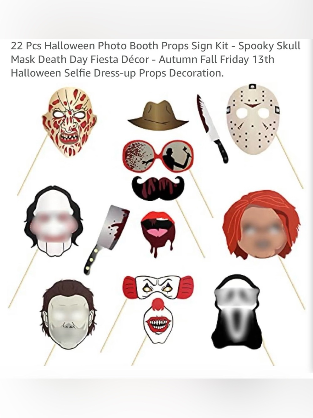 Halloween Photo Booth Props Kit - Multicolor Scary Party Masks & Stick Props